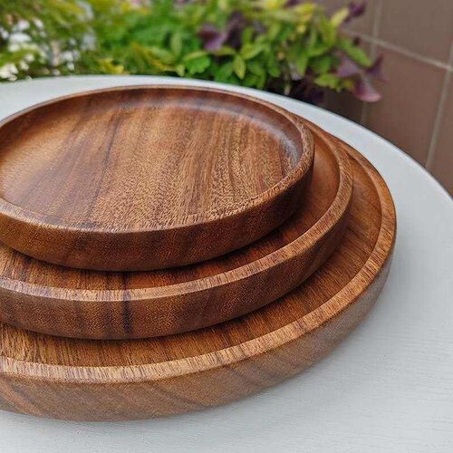 Wooden circular tray Walnut Japanese style tea tray