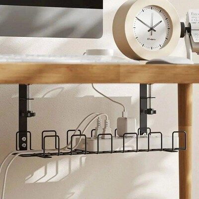 1pc Under Table Storage Rack Metal Cable Management Tray Hom