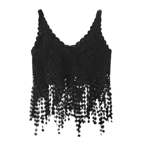 Women Hollow Out Crochet Crop for Tank Top Knit Heart Lace L