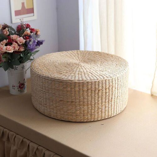 Tatami Cushion Meditation Cushion Round Straw Pouf Hand Wove