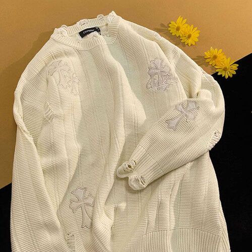 Cross pattern design pullover sweaters women vintage embroid