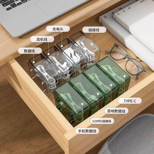 Desktop cable organizer box with lid, for phone charging cab