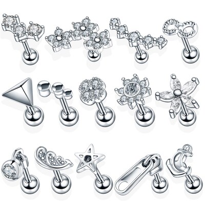 1PC Steel Ear Tragus Cartilage Piercing Crystal Flower Conch