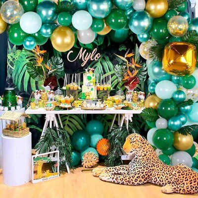 FENGRISE Green Number Foil Balloons Safari Jungle Party Dec