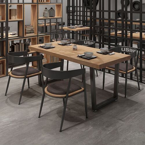 复古酒吧烧烤吧音乐餐饮店工业风实木餐桌正长方形铁艺咖啡厅桌椅