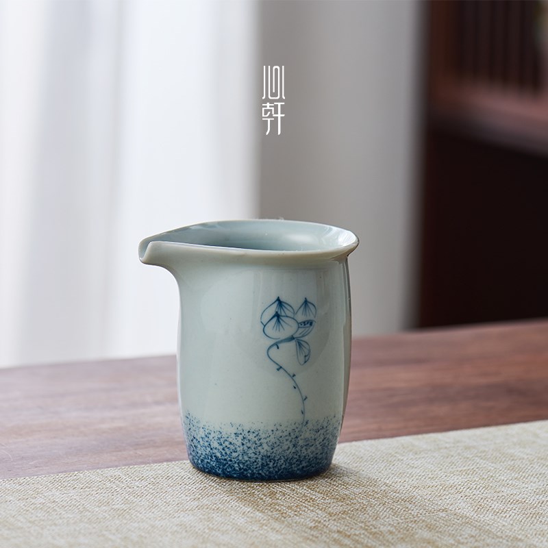 心轩手绘青花瓷公道杯荷花陶瓷公杯茶海分茶器仿古功夫茶具倒茶杯