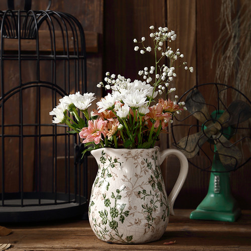 绿双色圆肚花壶瓶水培鲜花干燥花瓶家居摆饰插花清新田园餐桌装饰