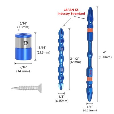 7XEA 3 Pieces Sturdy Double-head Wind Bit with Strong Magnet