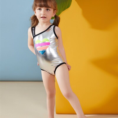 Shinning Kids Girls Swimwear 2022 Children Single Shoulder S