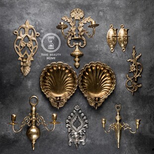 10.21 精 F组 欧式古董复古VINTGE 黄铜壁挂烛台 装饰摆件软装
