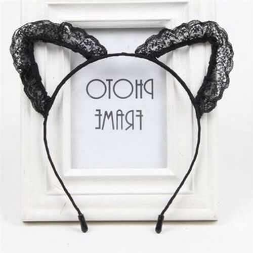 For Women Black Cat Ears Head Bezel Fashion Lace Lady Girl H