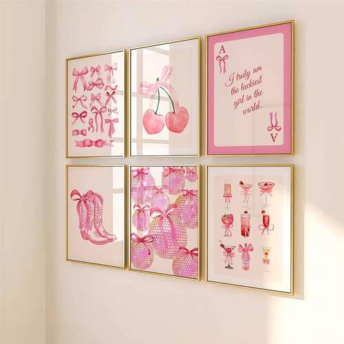 Pink Bow Cherry Disco Ball Canvas Poster Decorative Painting