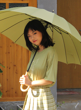 1骨小清新伞木柄直杆伞日系长柄人晴雨两用伞雨S伞纯色长柄伞