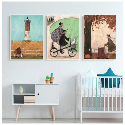 Vintage Nordic  Abstract Landscape Love Dogs Pet   Wall Art