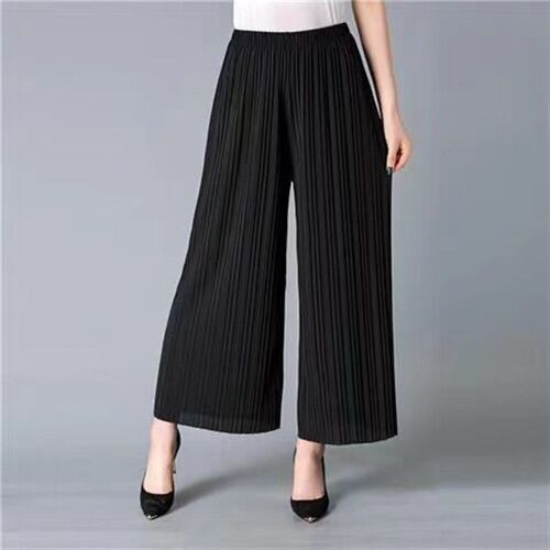 20 Wide Leg Pants Womens Pleated Chiffon High Waist Looseni
