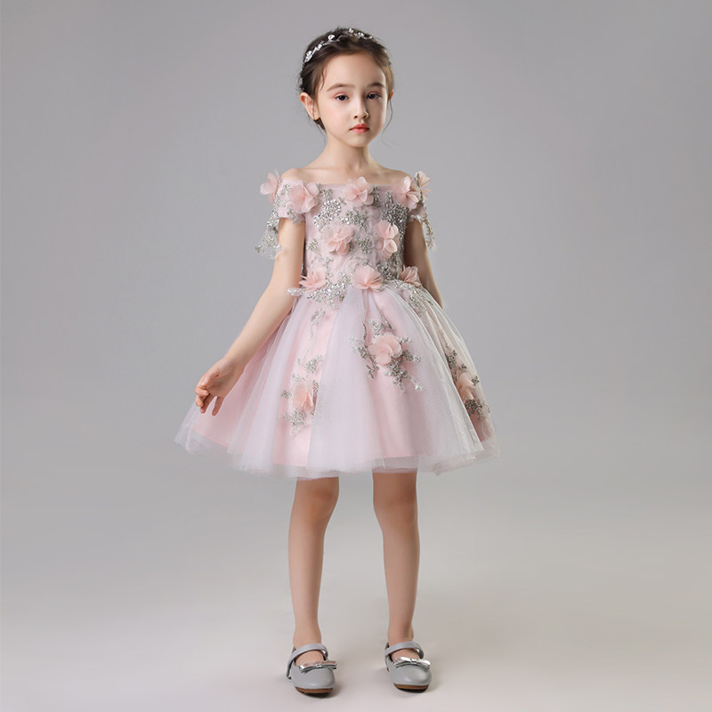 女童婚纱公主裙蓬蓬纱儿童一字肩生日晚礼服小花童钢琴演出服洋气