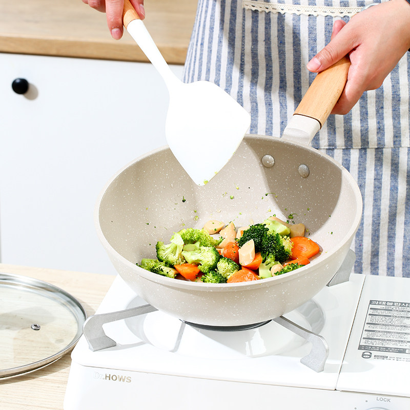 北欧小炒锅不粘锅单人超轻麦饭石家用平底加深煎炒多用锅1~2人用