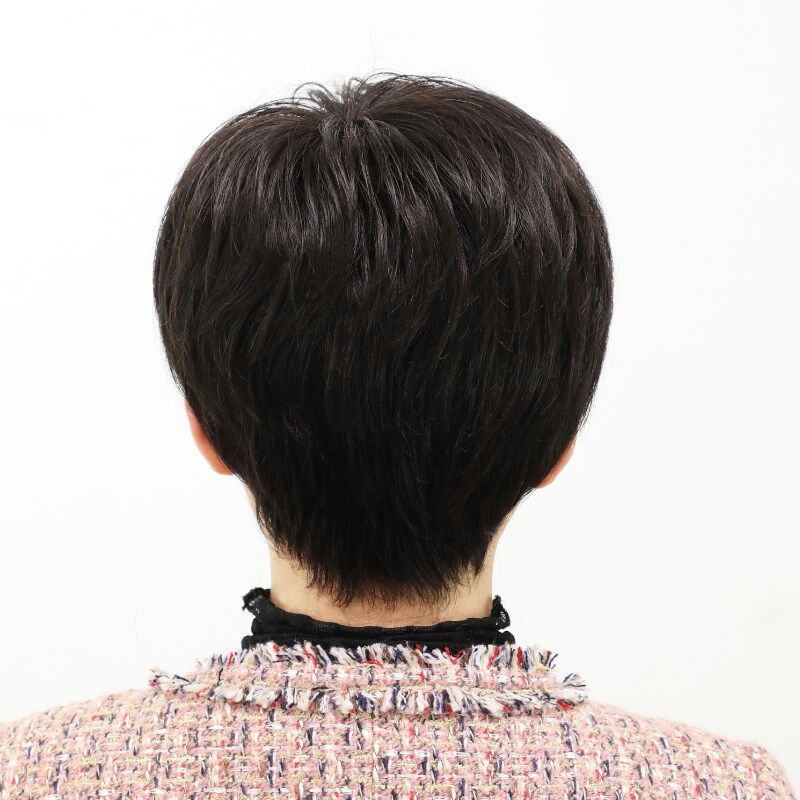 假发女全头套自然真发黑色短发中年女士妈妈光头假发套薄款真头发