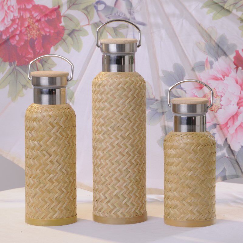 手工竹编细丝保温杯保温壶热水瓶茶具茶杯304不锈钢瓷胎 便携出游