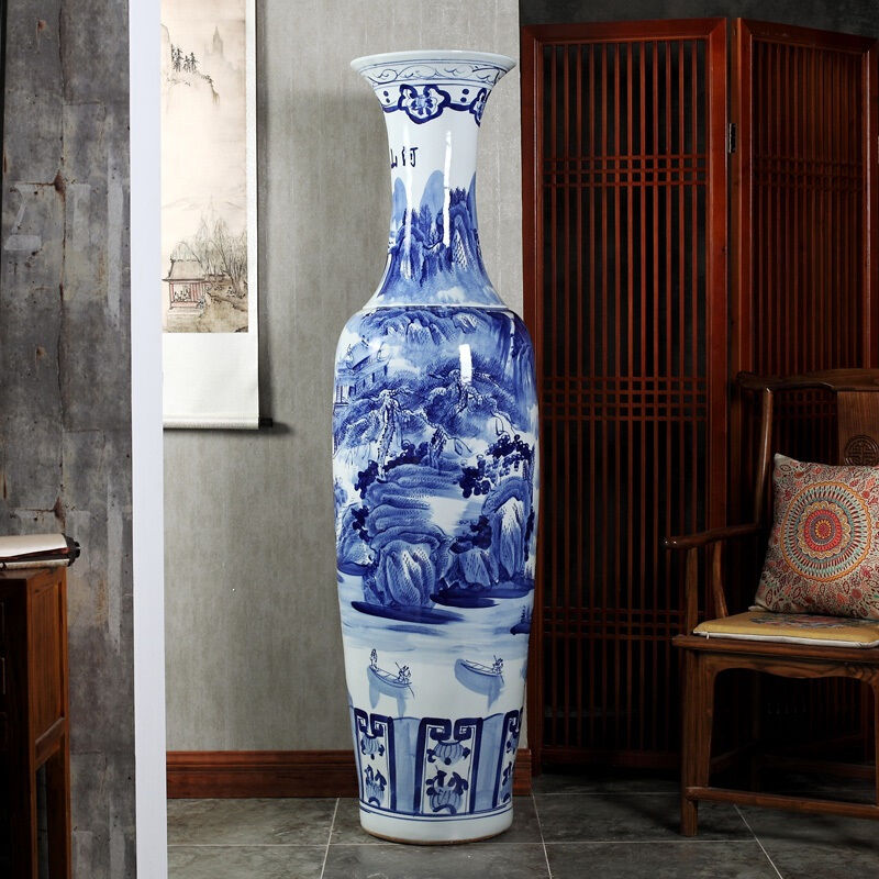 景德镇陶瓷器手工绘画青花瓷落地大花瓶居家客厅公司开业礼品摆件