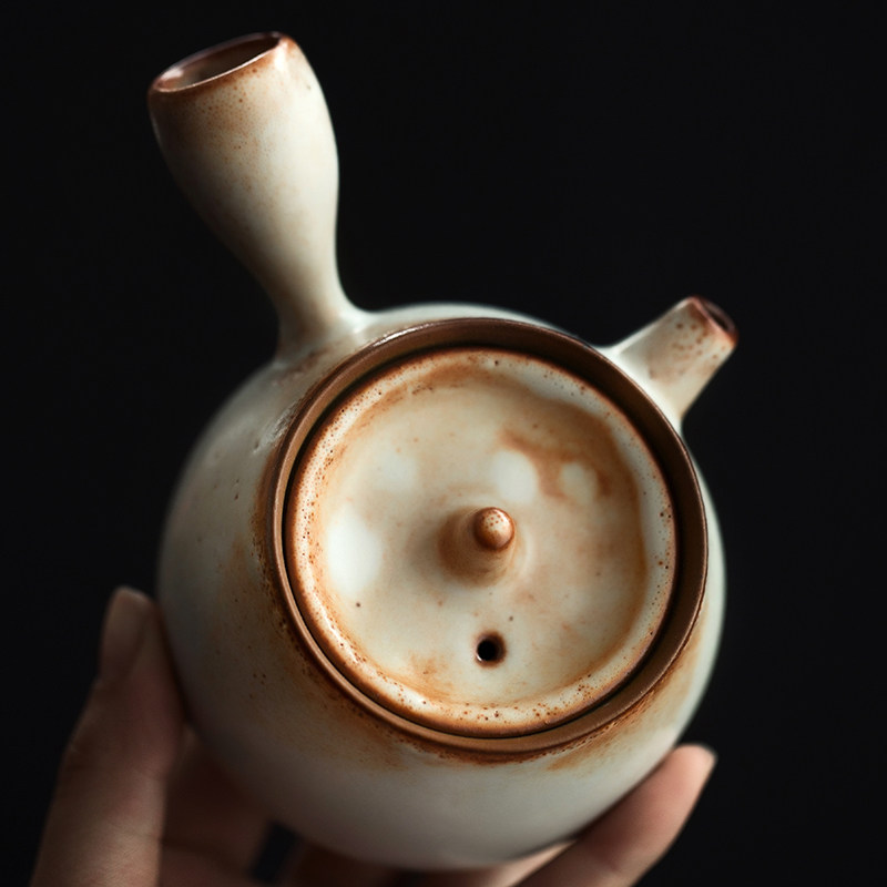 日式窑变志野烧壶 原矿侧把泡茶壶 粗陶复古过滤泡茶器 功夫茶具
