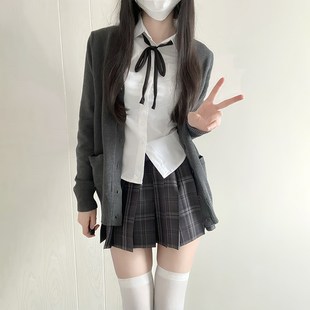 灰野川炭灰色毛衣甜美学院风宽松针织开衫薄款毛衣女东京岁时记JK