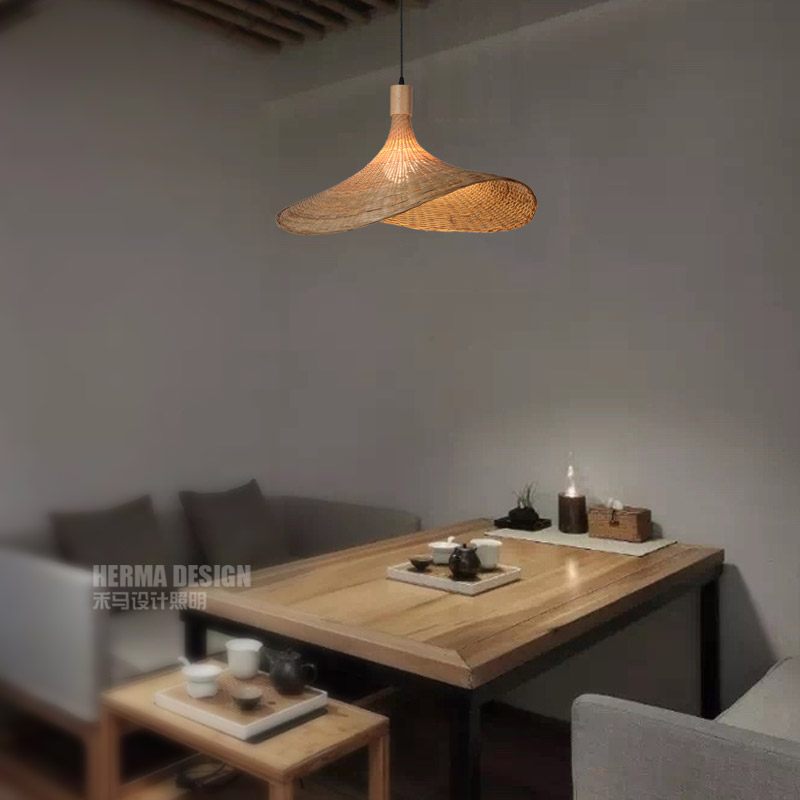 创意造型竹编吊灯新中式茶室田园餐厅个性草帽民宿酒店楼梯竹艺灯