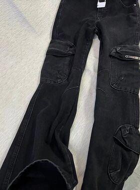 春秋新款高阶重磅街头休闲工装裤子复古水洗做旧微喇叭牛仔裤女潮