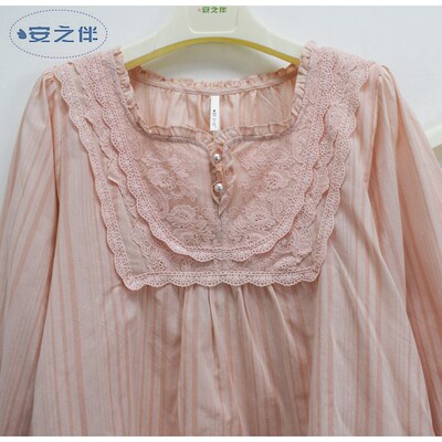 安之伴睡衣2023春夏季新品女士梭织纯棉薄甜美时尚套头长袖家居服