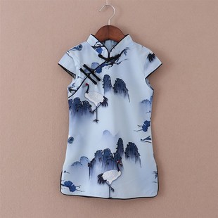 儿童旗袍夏季新款公主连衣裙古筝演出礼服中国风小孩改良女童旗袍