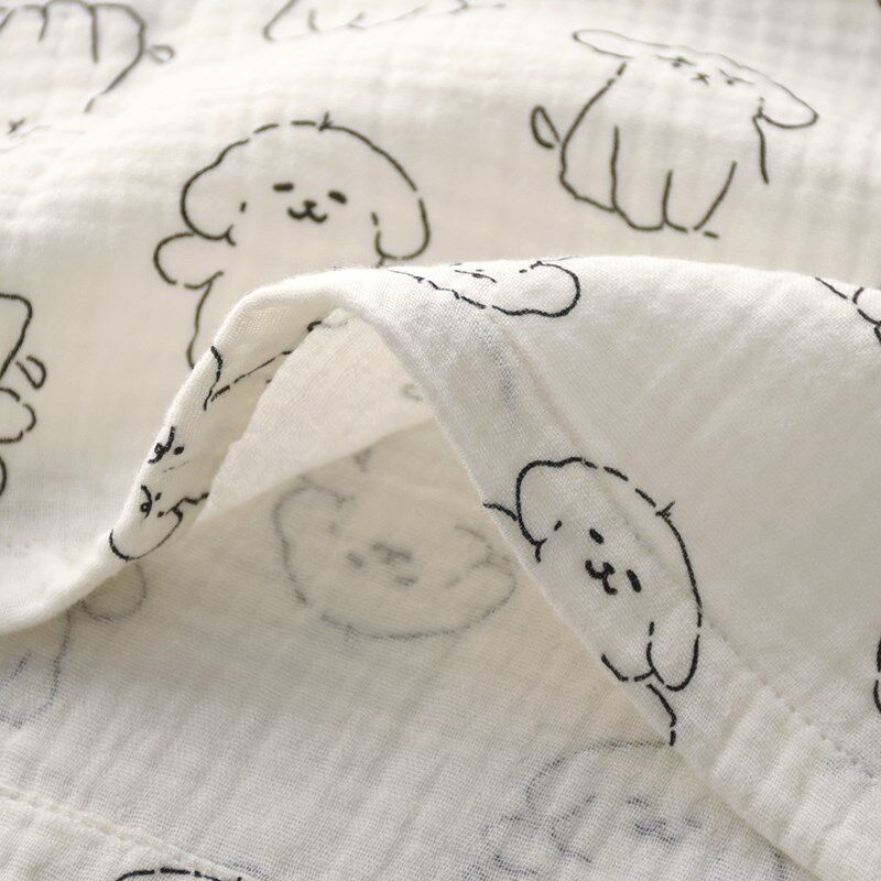 卡通小狗套头睡衣女士春秋夏季纯棉纱布薄款大码长袖家居服套装