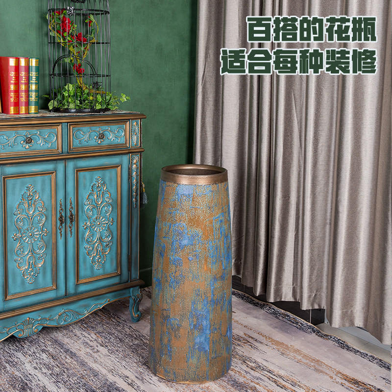 复古景德镇落地花瓶干花花器手工粗陶陶罐客厅酒店大花盆插花摆件