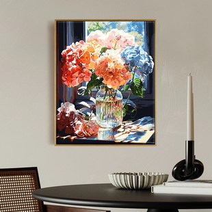 数字油画diy填色画手绘丙烯画画手工填充减压花卉油彩画 五彩绣球