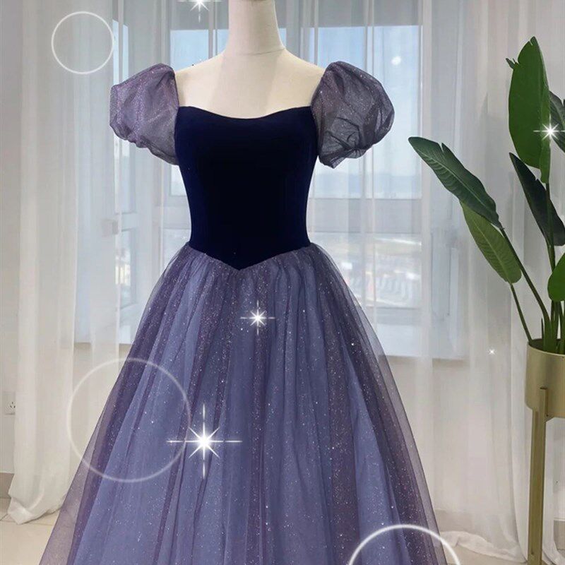 紫色晚礼服裙女高级宴会成人礼主持人气质轻奢法式学生艺考服长裙