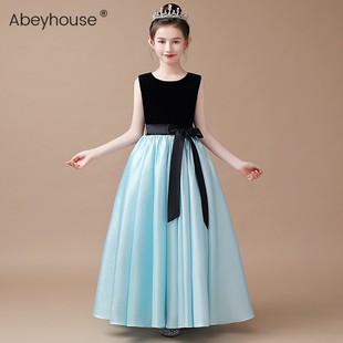 女童礼服高端主持人走秀黑色小提琴演奏服乐团独奏儿童钢琴演出服