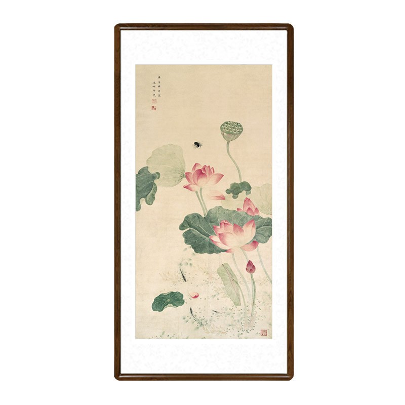 吴应贞荷花图国画新中式客厅玄关装饰画茶室壁画酒店过道仿古字画