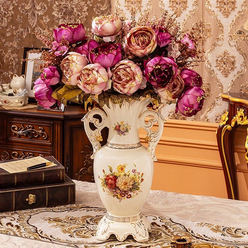 高端陶瓷玄关花瓶欧式法式客厅餐桌干花鲜花大号插花酒店装饰摆件,家居饰品,花瓶,淘宝优惠券,粉丝福利购,淘宝优惠卷