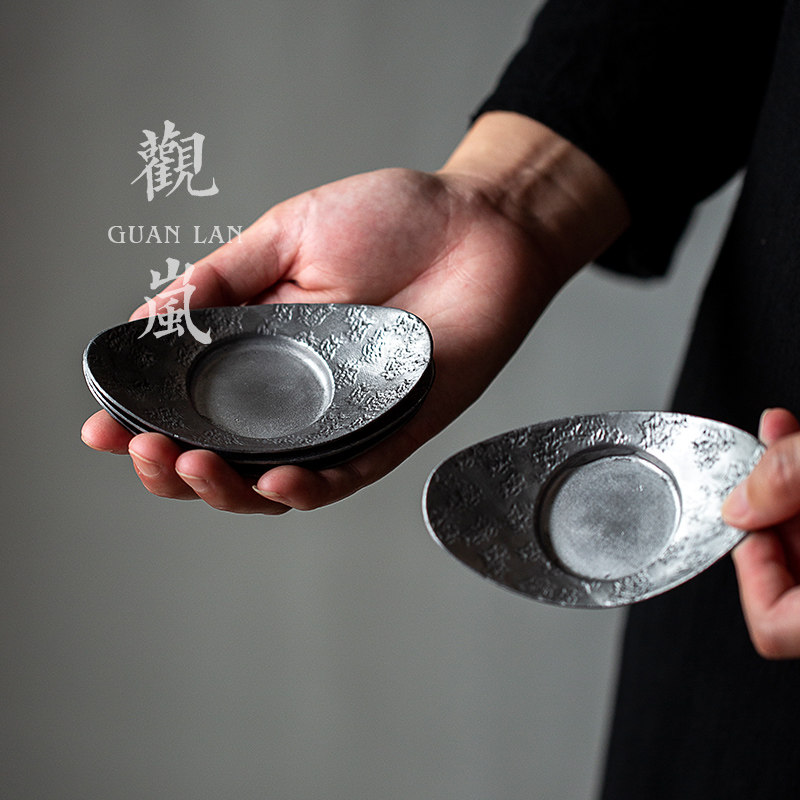 观岚手工纯锡茶杯垫复古茶杯托防滑杯托做旧老锡制杯垫茶道零配件,餐饮具,茶托,淘宝优惠券,粉丝福利购,淘宝优惠卷
