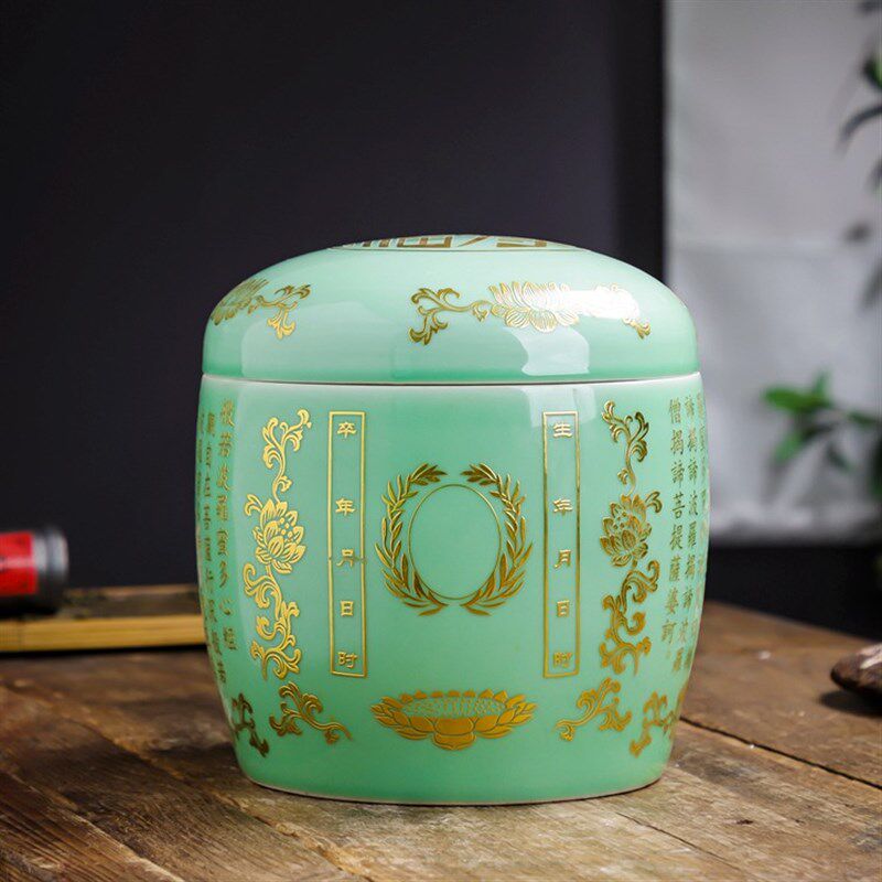青绿经文陶瓷骨灰罐装骨灰盒迁坟捡骨殡仪馆用品大号白色骨灰坛子,商业/办公家具,骨灰盒,淘宝优惠券,粉丝福利购,淘宝优惠卷