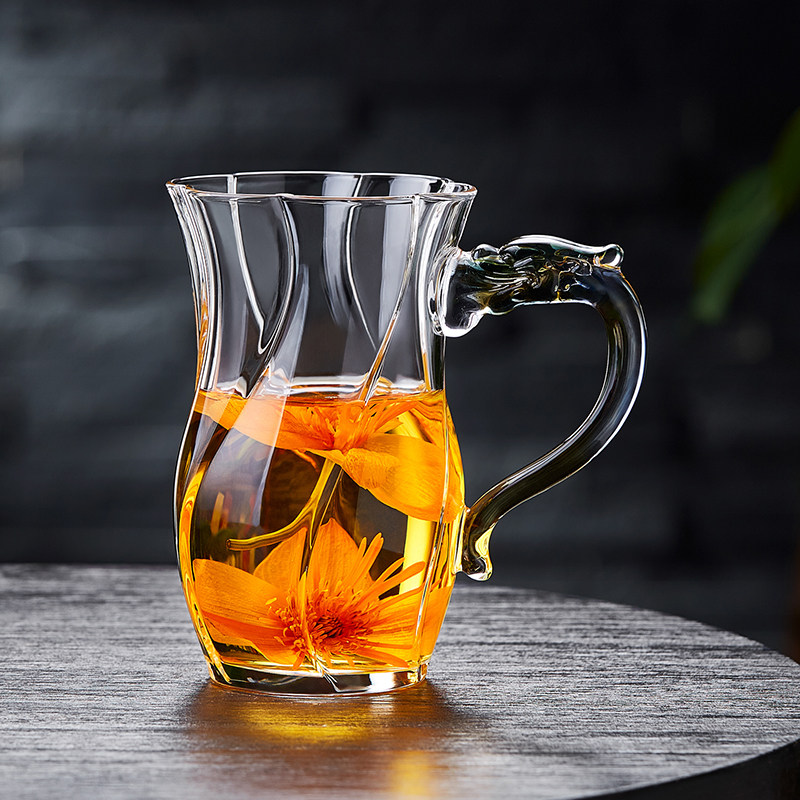 玻璃杯家用带把耐高温高硼硅办公室男女花茶杯个人绿茶杯泡茶杯子