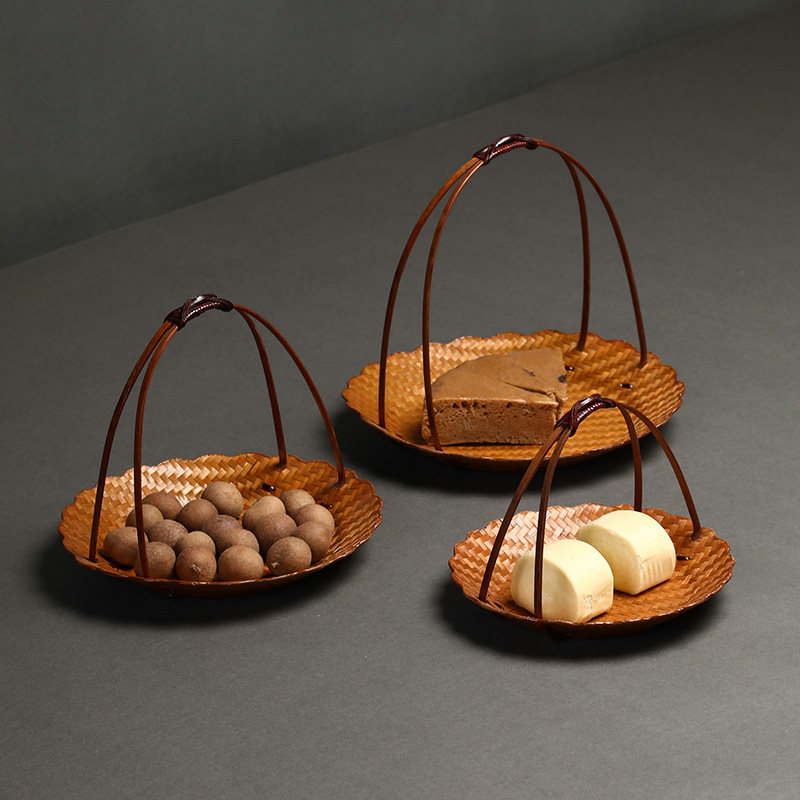 竹编果篮点心篮小竹筐展示架篮子中式复古点心盘茶店精致手提篮,特色手工艺,竹编/竹雕,淘宝优惠券,粉丝福利购,淘宝优惠卷