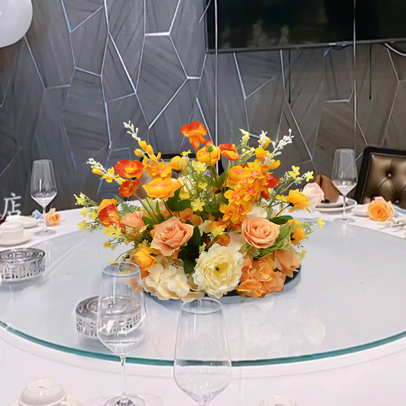 酒店圆桌桌花假花仿真花婚宴布置酒吧KTV装饰摆件餐厅餐桌花摆花