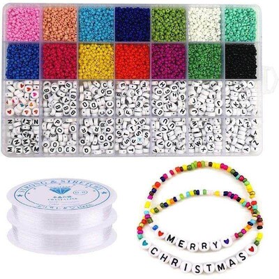 5000Pcs Beads Kit 3mm Glass Seed Beads Alphabet Letter