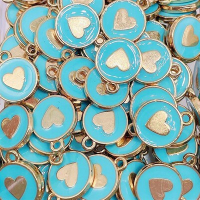 20Pcs Multicolor Love Heart Round Charm Alloy Pendant For Ne