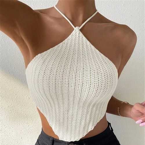 Lace-up Neck Knitted Vest Design Sweater Chest Wrap Top