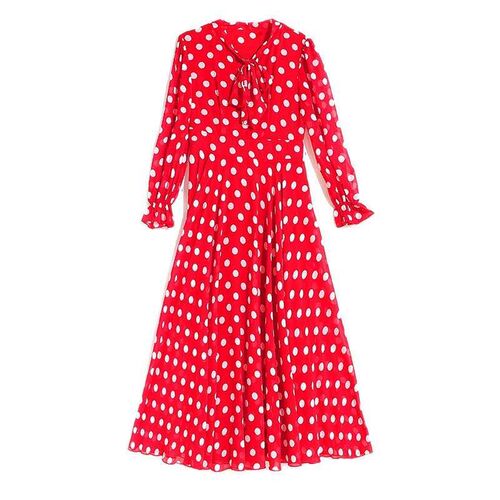 New Spring Wave Point Chiffon Dress Long Large Swing Dress V