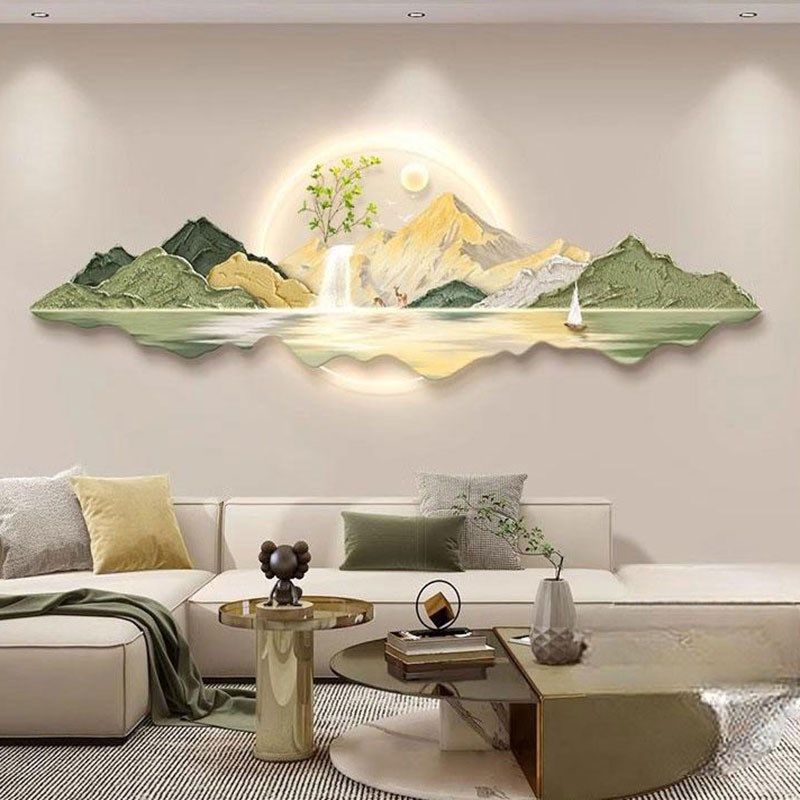 日照金山客厅奶油装饰画LED灯光画沙发背景墙挂画新款壁画山水画,家居饰品,氛围画/灯画,淘宝优惠券,粉丝福利购,淘宝优惠卷