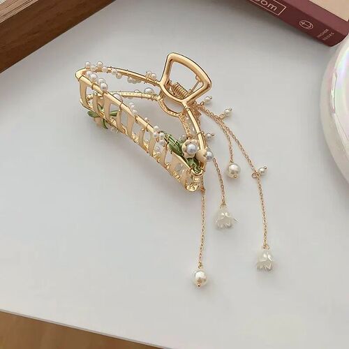 Imitation Pearl Flower Decor Charm Hair Claws For Women Girl
