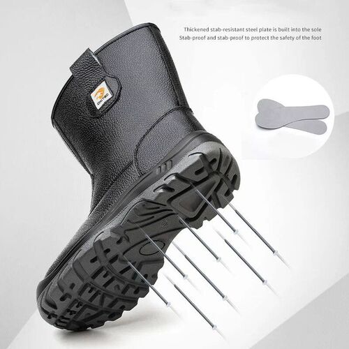 Waterproof Mid-calf Boots Men Safety Shoes Work Leather Boot