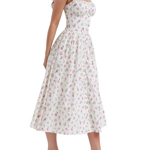Womens Summer Midi Dress, Sleeveless Floral Print Button